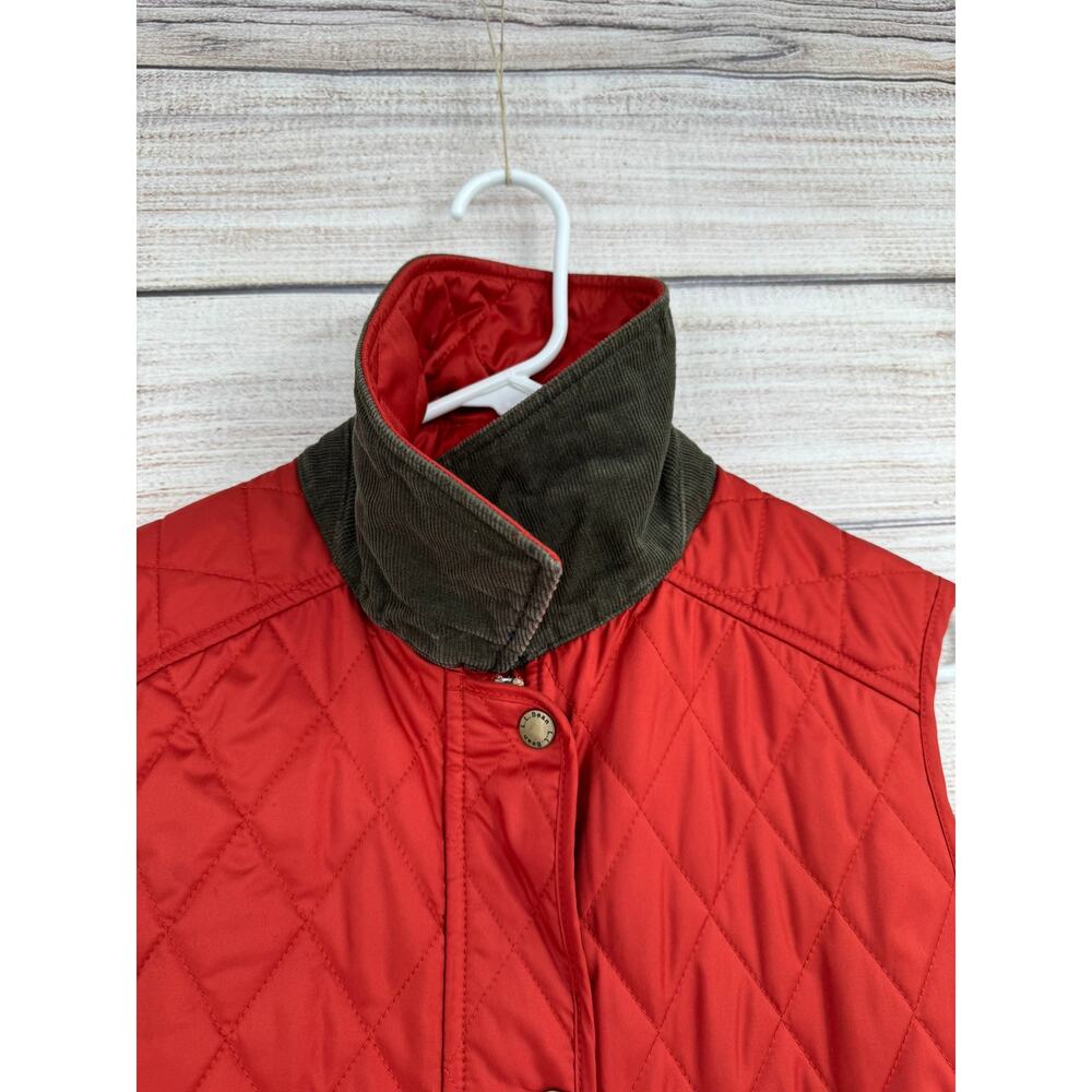 LL Bean Quilted Full Zip Vest Womens Medium Rust Brown Plaid Lined Cord Collar - Picture 7 of 10